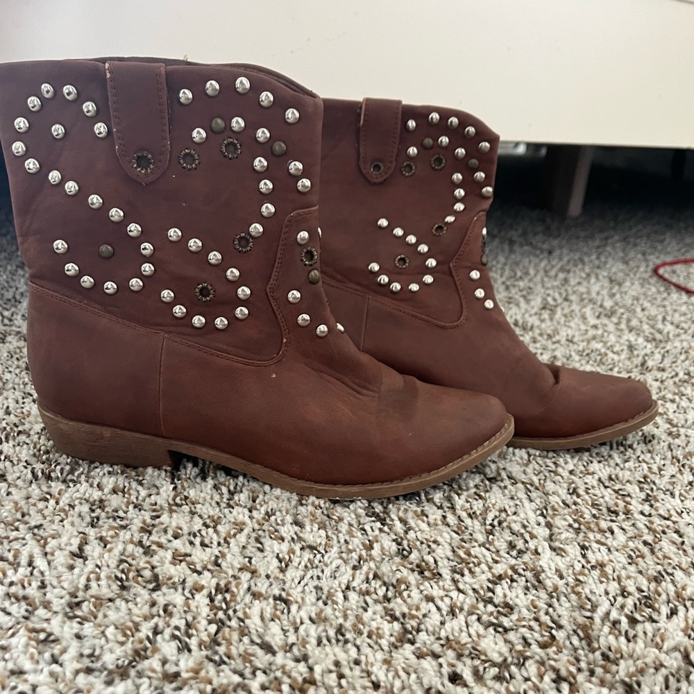 Studded brown cowboy booties